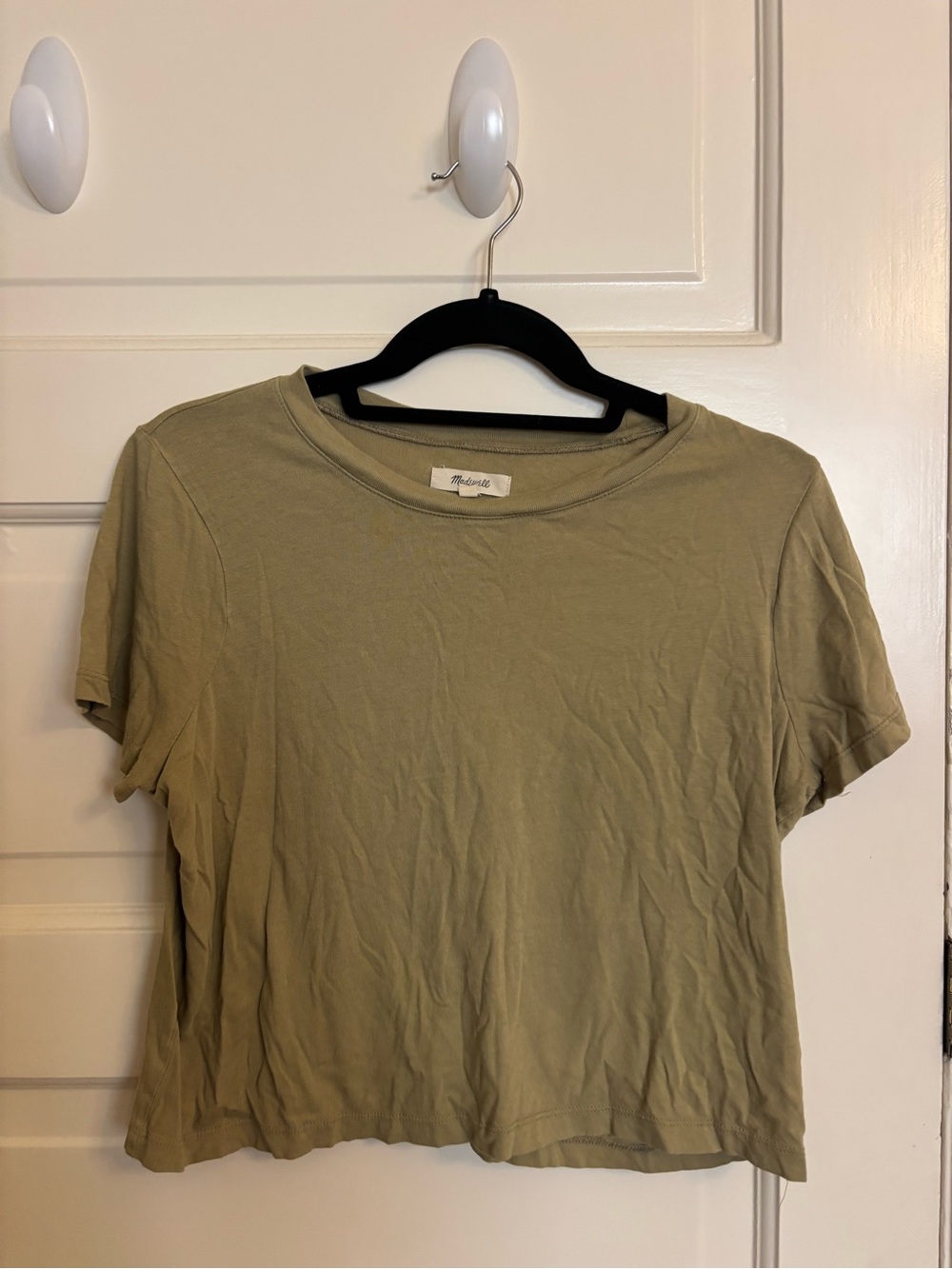 Madewell Olive Short Sleeve Crop Tee — Light Olive Green